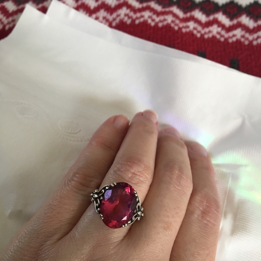 Pink quartz sterling silver ring